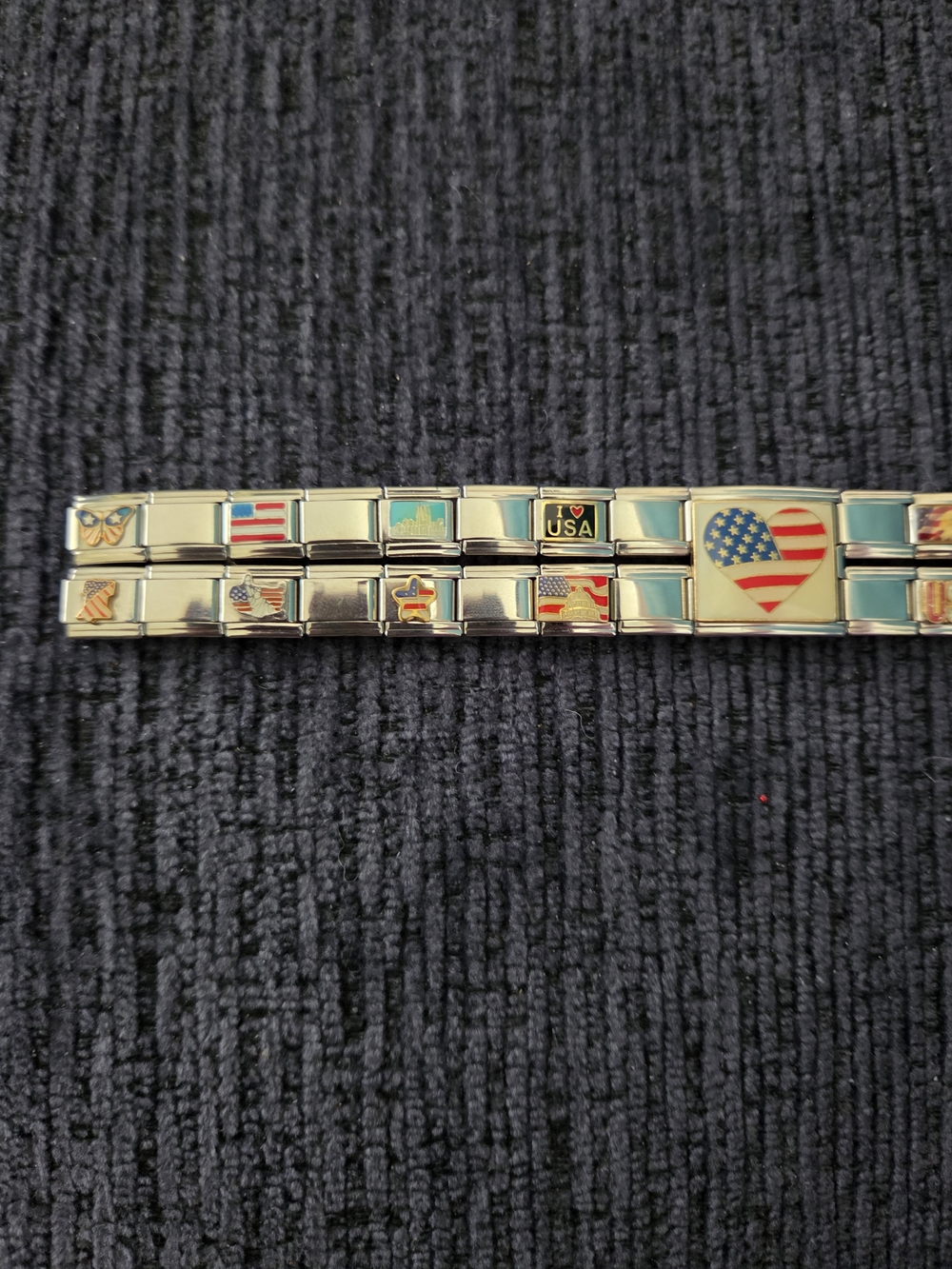 Italian Charm Bracelet American Flag Heart Stretch Bracelet - Picture 3 of 8